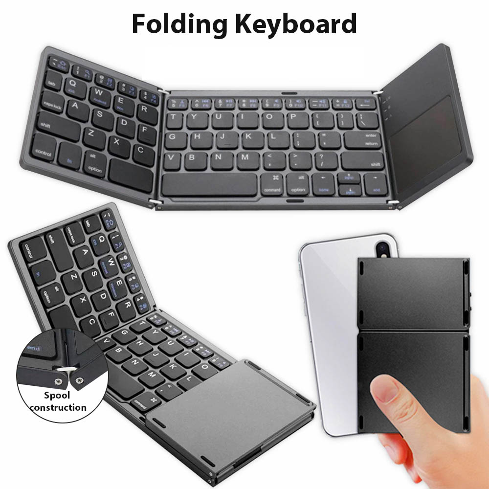 Laptop Accessories Uk - คีย์บอร์ดบลูทูธขนาดเล็กพร้อมทัชแพดสำหรับแอนดรอยด์ iOS Windows คีย์บอร์ดไร้สายสามพับสำหรับ MacBook PC