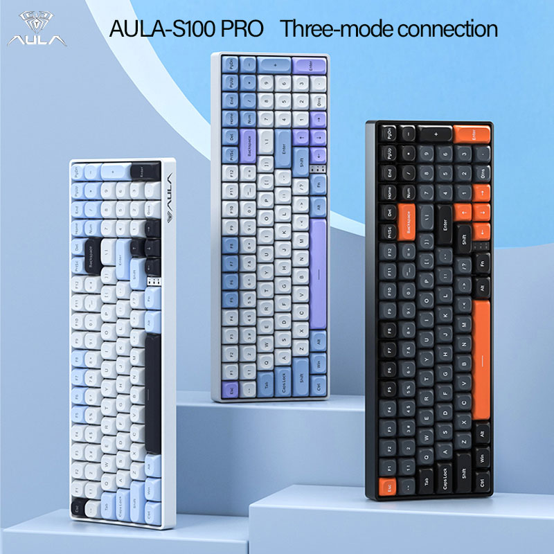 Laptop Accessories Uk - AULA S100Pro คีย์บอร์ดไร้สายแบบกลไก, การเชื่อมต่อสามโหมด, ฐานแกนคีย์แบบเต็ม, ฮอตสวอป,